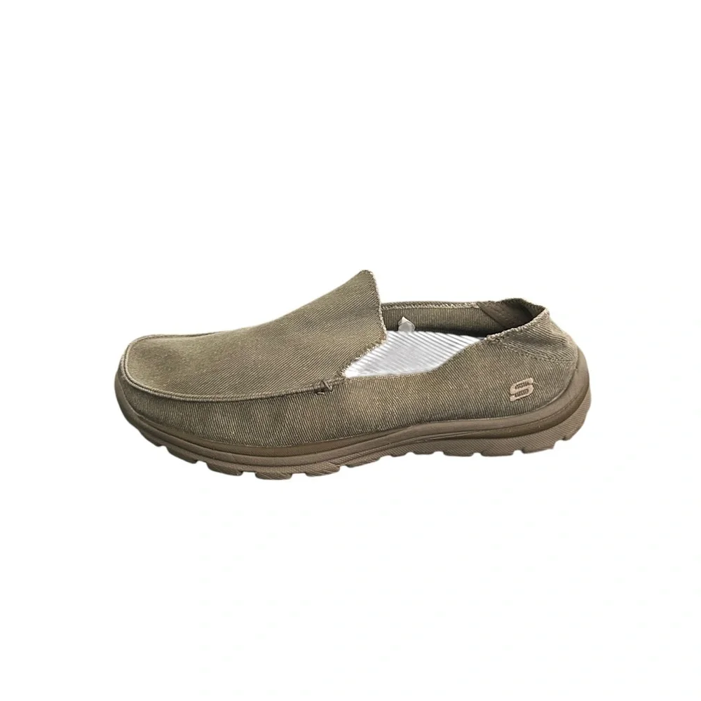 Skechers Men’s Slip-On Canvas Boat Shoes in Khaki